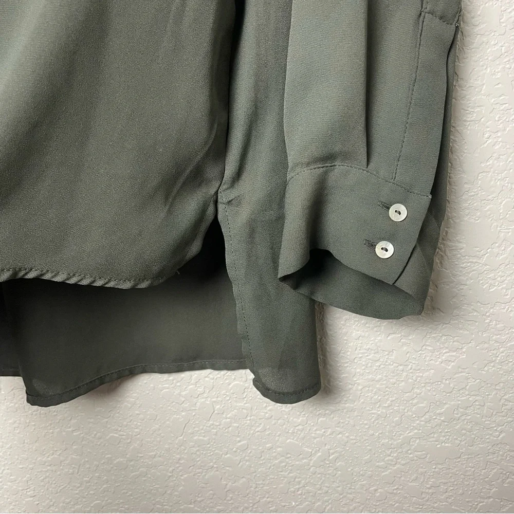 H&M Olive Green/ Charcoal Gray Women's Chiffon Button Down Blouse Size 12